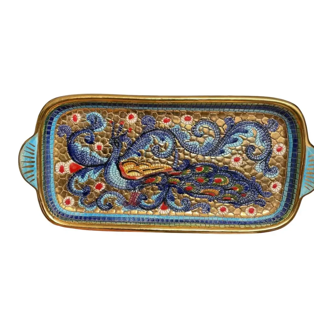 Italian Mosaic Espresso Set Byzantine Peacock Catania 24K Accent Tray Cup Sugar